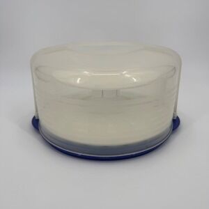 Tupperware 12" Blue Round Cake Taker with Deviled Egg Holder Insert Locking Lid